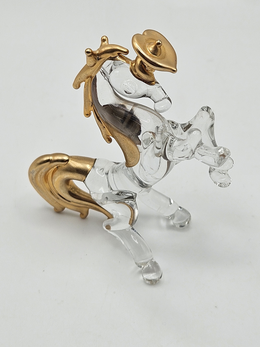 VINTAGE Gold Mane Tail Blown Glass Unicorn Figurine Heart Decor Fantasy